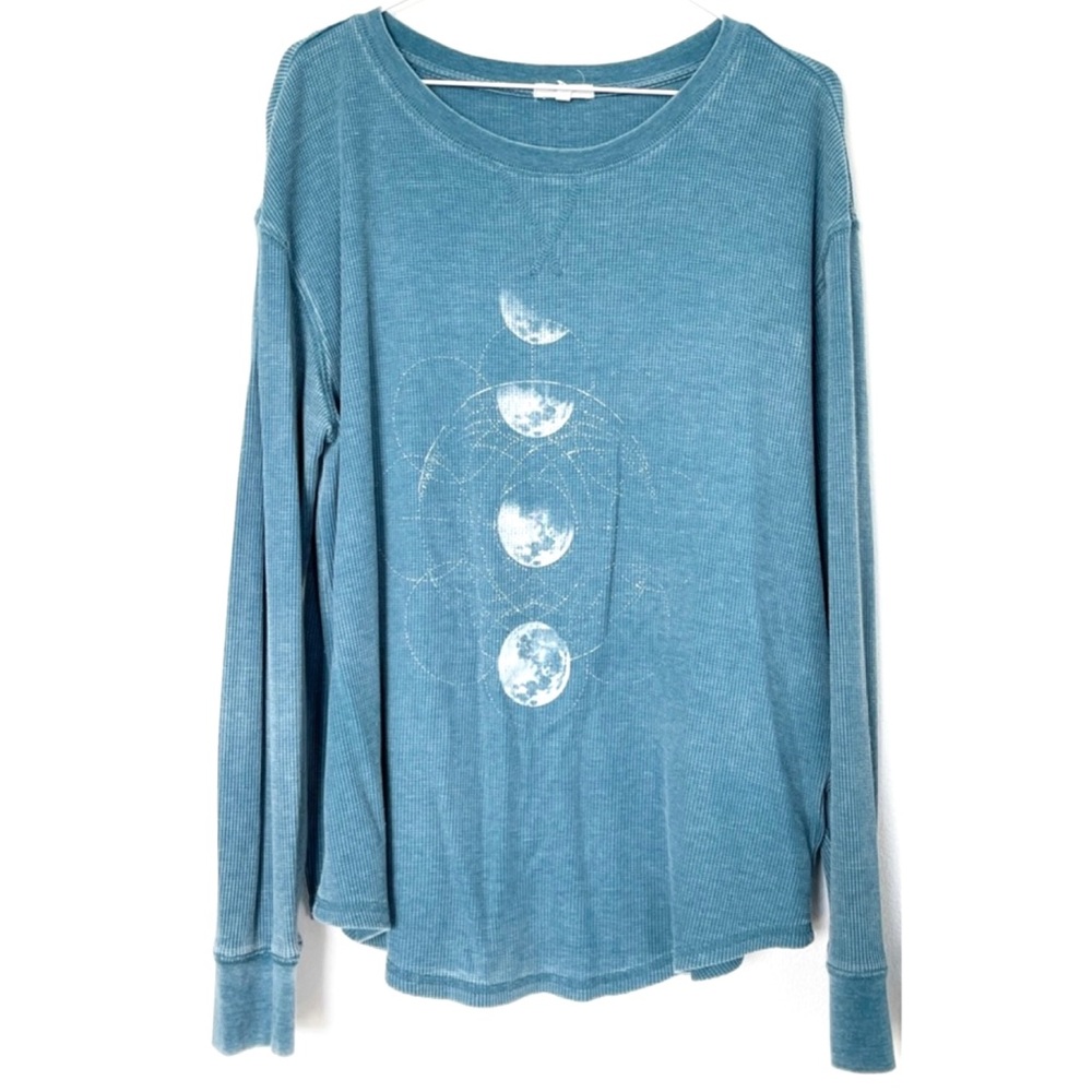 ⭐️HPx2⭐️ Maurices thermal long sleeve shirt Moons teal blue size L OVERSIZED